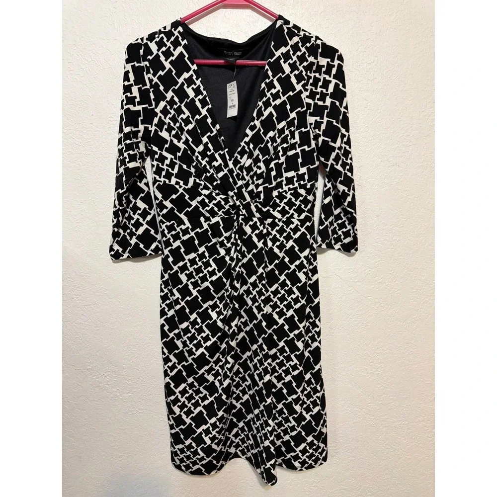 White House Black Market Geometric Print Faux Wrap Dress Black White 4 570051708